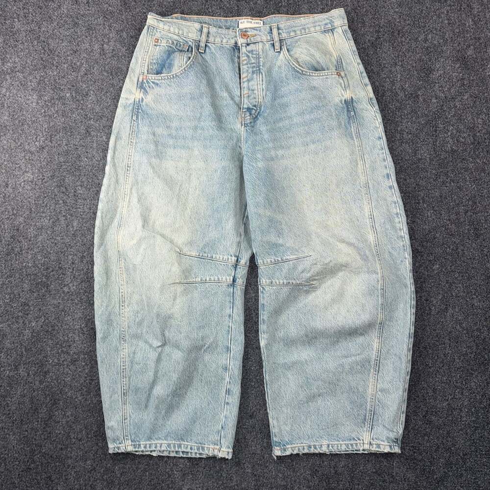 We The Free Free People Good Luck Mid-Rise Barrel Jeans Light Blue Size 31